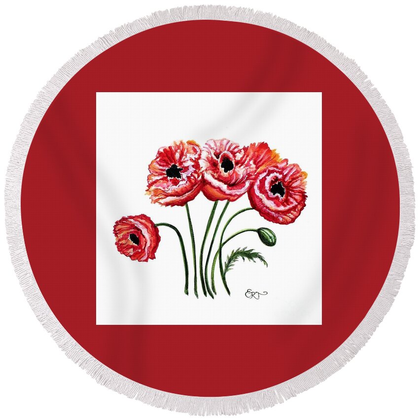 Poppies Round Beach Towel featuring the painting Oriental Poppies by Elizabeth Robinette Tyndall