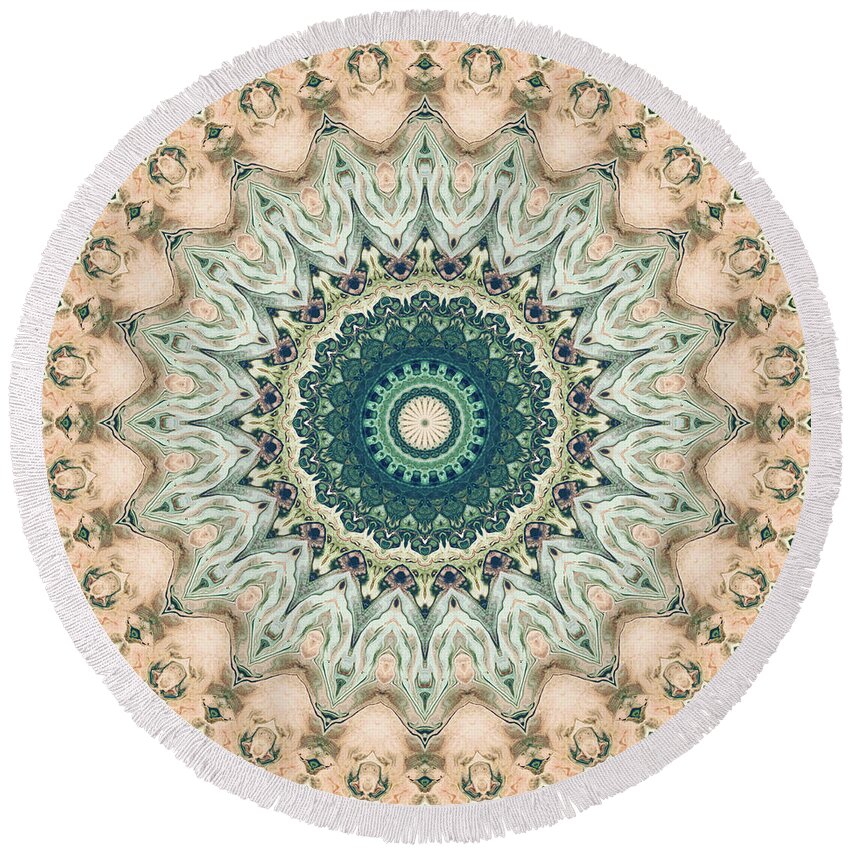 Mandala Round Beach Towel featuring the digital art Ornate Mandala Three by Phil Perkins
