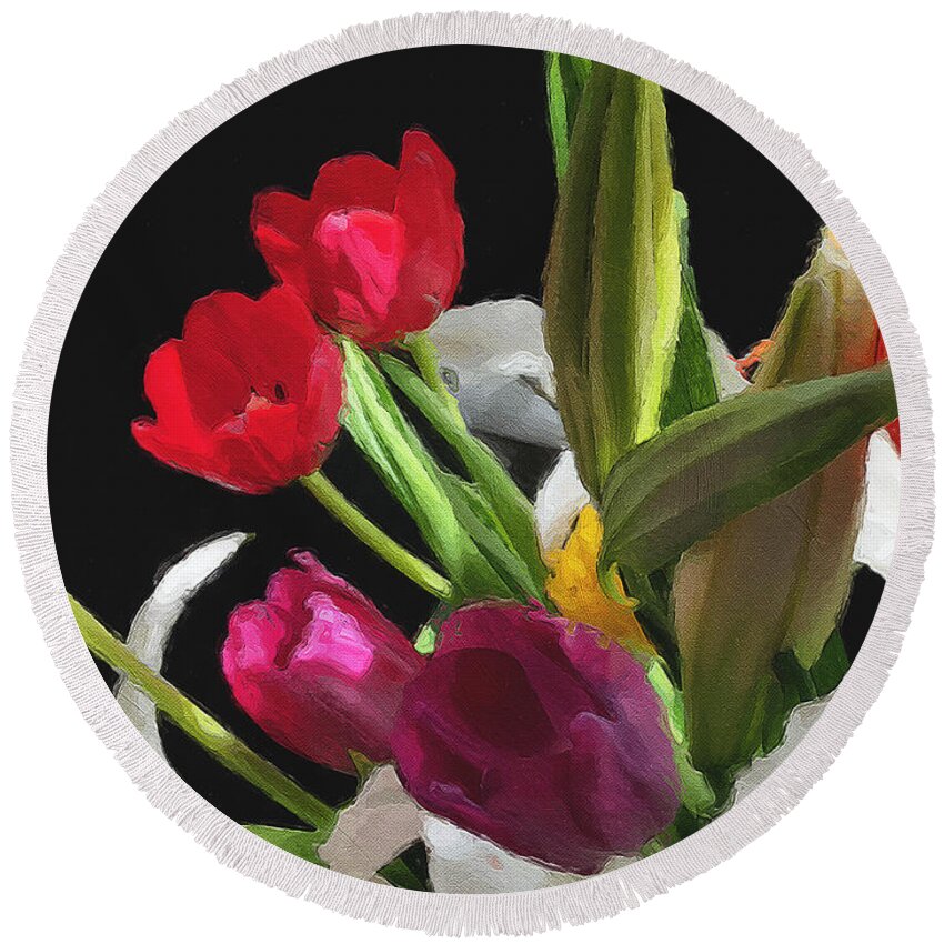 Tulips Round Beach Towel featuring the photograph Out of the Darkness...Light by Brian Watt