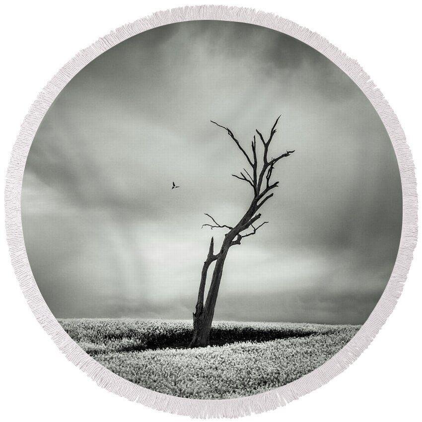 Monochrome Round Beach Towel featuring the photograph Out West by Grant Galbraith