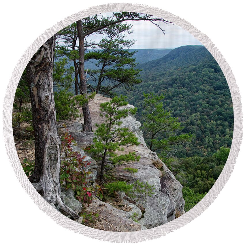 Hike Round Beach Towel featuring the photograph Overcast Overlook 3 by Phil Perkins