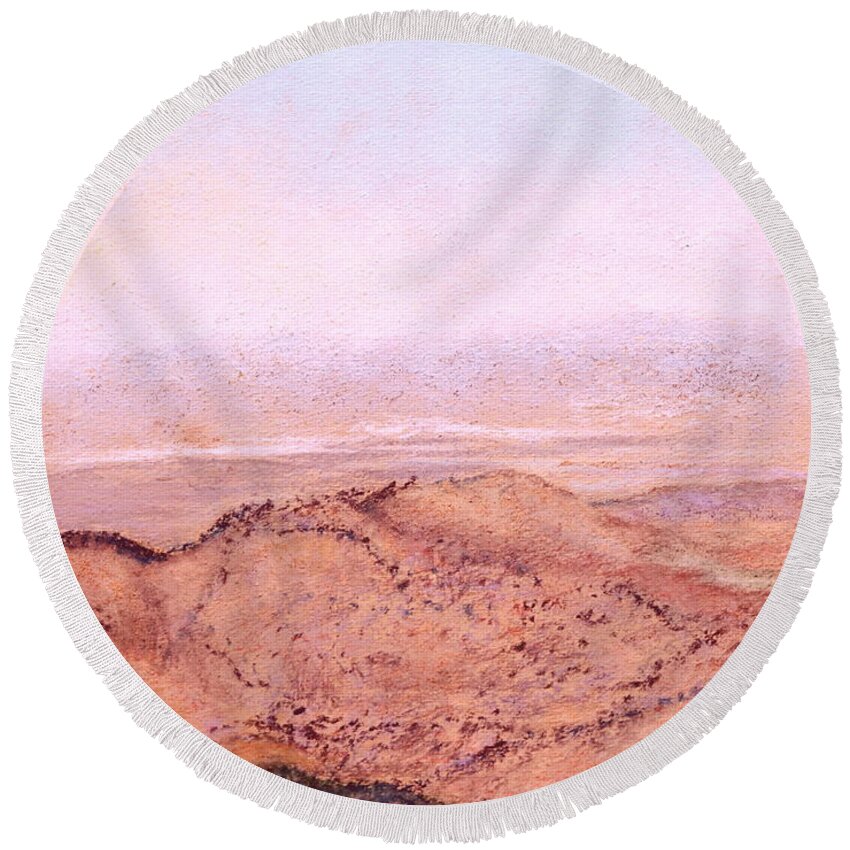 Landscape Round Beach Towel featuring the pastel Overcast Sky 2 by M Diane Bonaparte