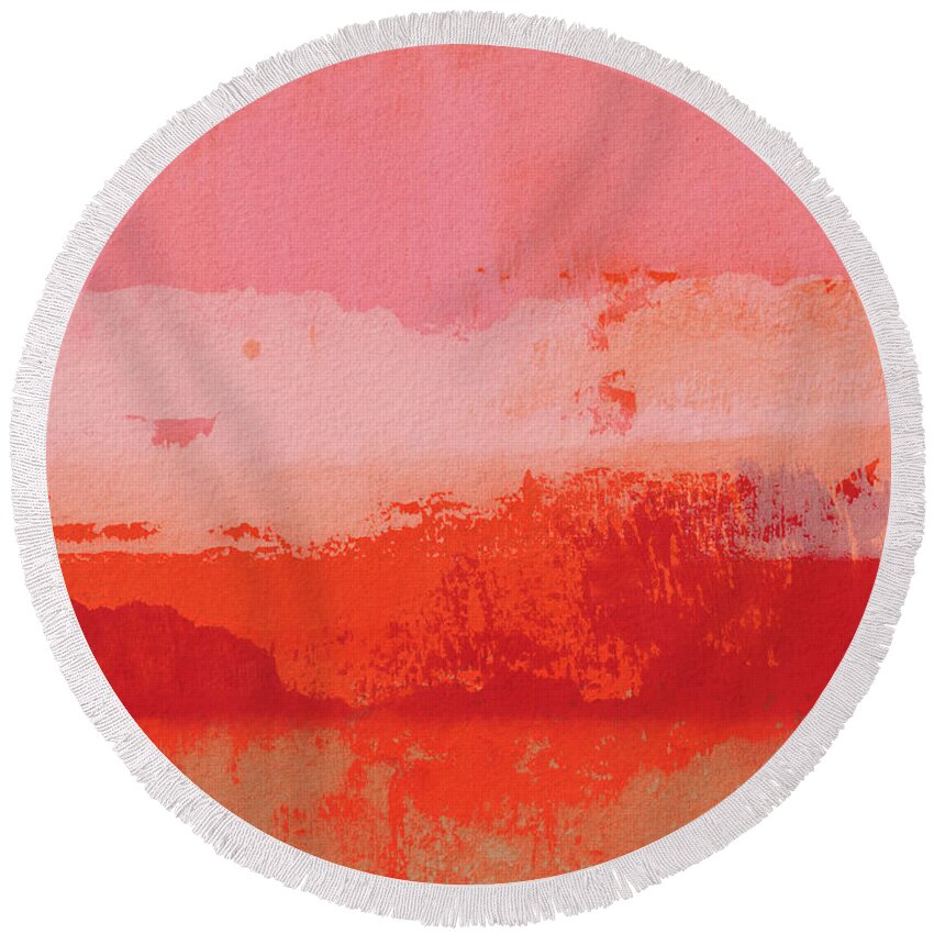 Abstract Round Beach Towel featuring the mixed media Overlapping- Art by Linda Woods by Linda Woods