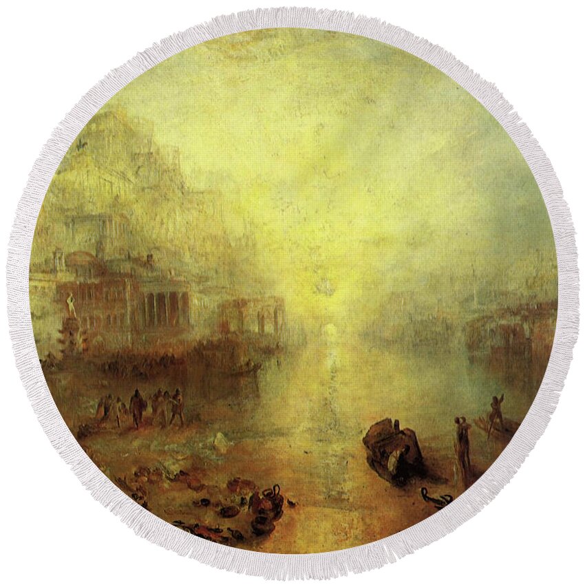 Ovid Round Beach Towel featuring the painting Ovid Banished from Rome by Joseph Mallord William Turner