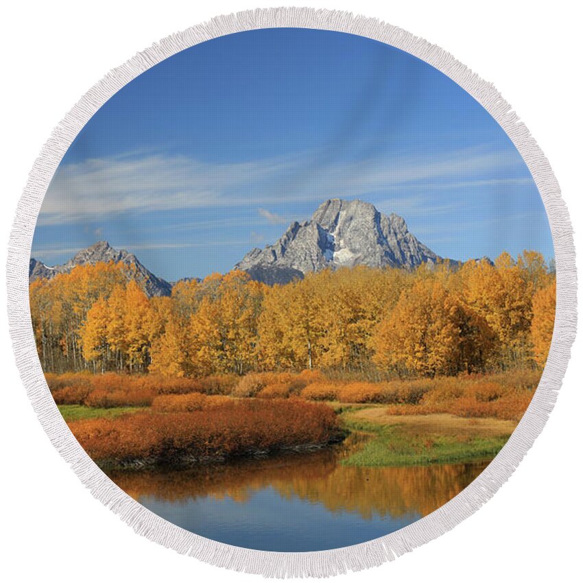 Oxbow Bend Reflection Round Beach Towel featuring the photograph Oxbow Bend Fall Colors by Dan Sproul