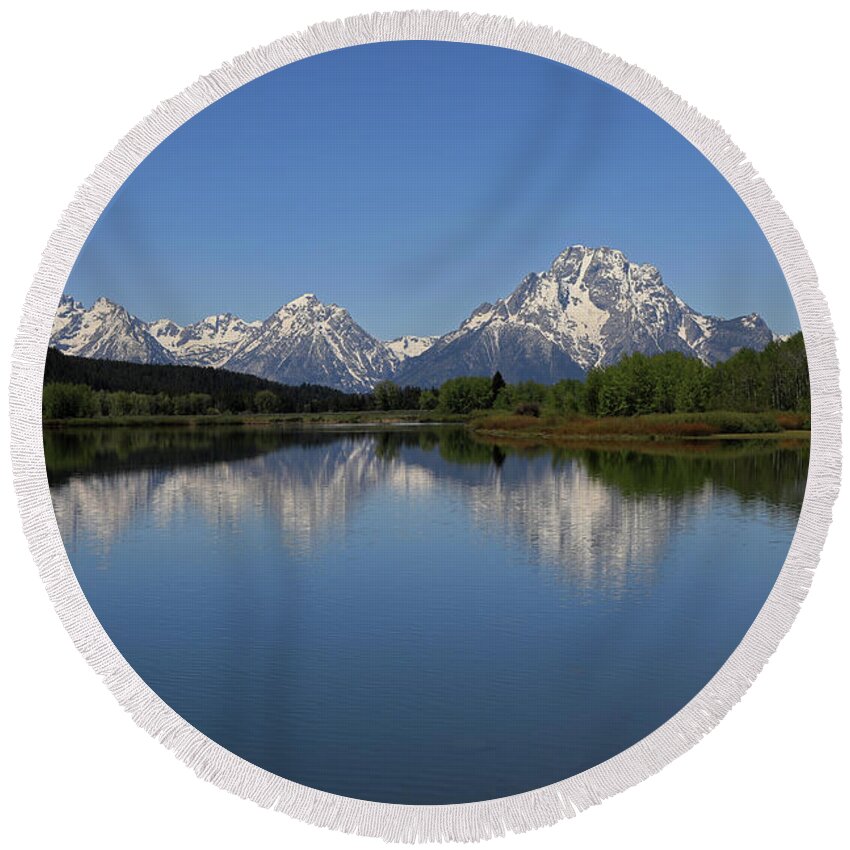 Oxbow Bend Round Beach Towel featuring the photograph Grand Teton - Oxbow Bend - Snake River 2 by Richard Krebs