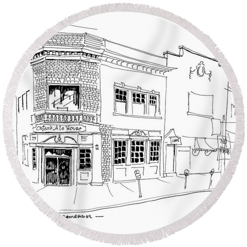 Pen & Ink Round Beach Towel featuring the drawing Oxford Ale House by William Renzulli