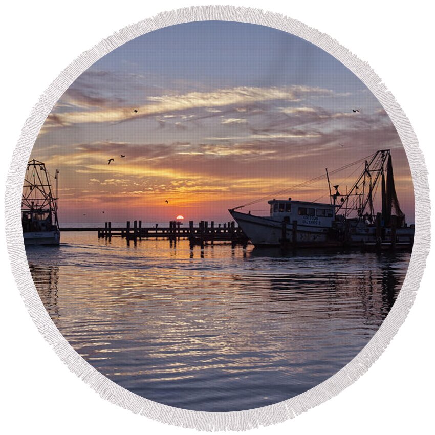 Oyster Round Beach Towel featuring the photograph Oyster Boat by Ty Husak