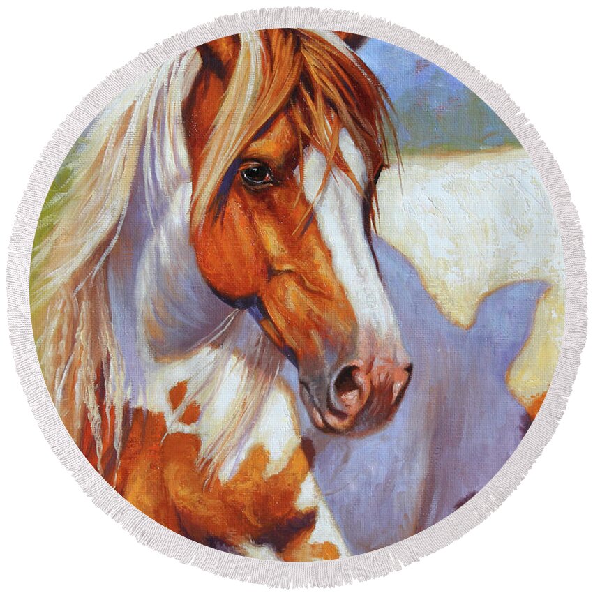 Cynthie Fisher Round Beach Towel featuring the painting Paint Mare by Cynthie Fisher