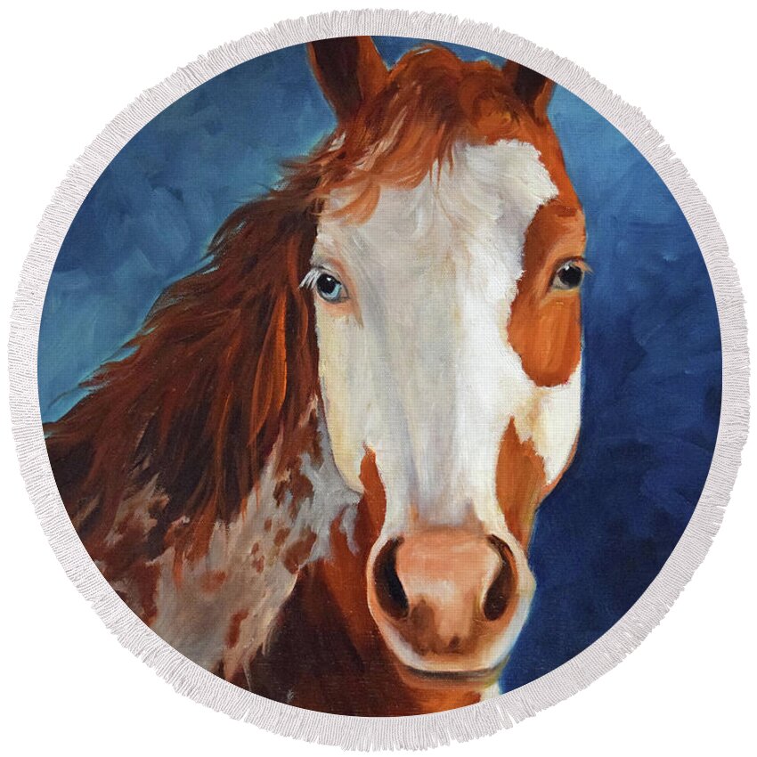 Horse Print Round Beach Towel featuring the painting Paint The Midnight Sky by Cheri Wollenberg
