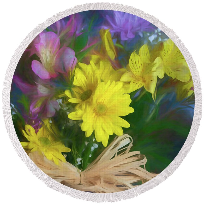 Bouquet Round Beach Towel featuring the photograph Painted Bouquet by Martina Abreu