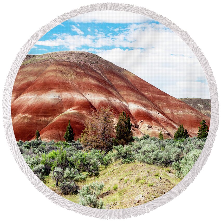 Photo Round Beach Towel featuring the photograph Painted Hills Oregon by Greg Sigrist