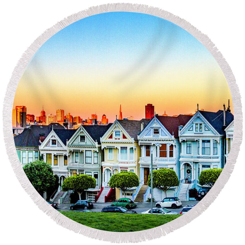 San Francisco Round Beach Towel featuring the photograph Painted Ladies by Bill Gallagher