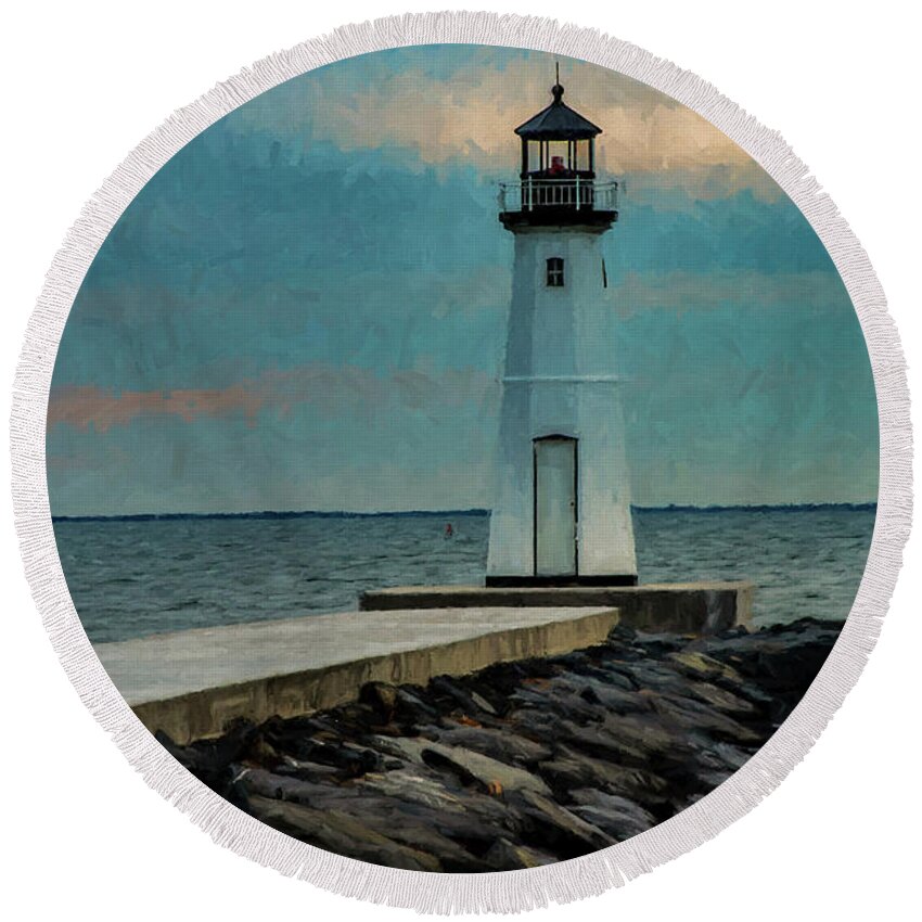 Lighthouse Round Beach Towel featuring the photograph Painted Lighthouse by Cathy Kovarik