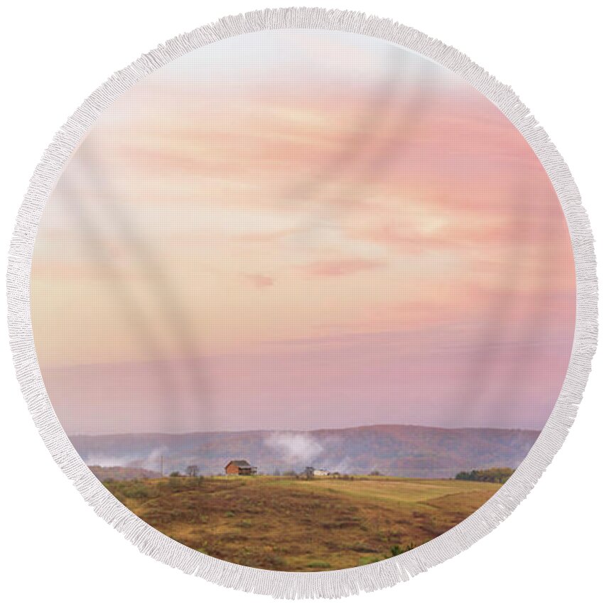 Dream Home Round Beach Towel featuring the photograph Painted Sky - Hilltop Vista by Rehna George
