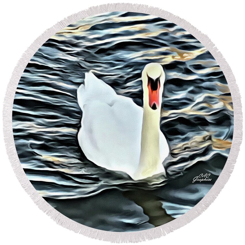 Swan Round Beach Towel featuring the painting Painted Swan by CAC Graphics