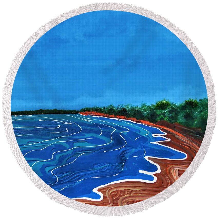 View Round Beach Towel featuring the painting Painted View Towards Evans Landing by Joan Stratton