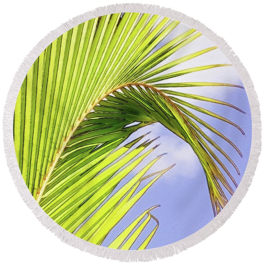 Aruba Round Beach Towel featuring the photograph Painterly Palm Leaves In Aruba by Gary Slawsky