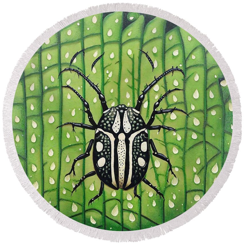 Illustration Round Beach Towel featuring the painting Painting After The Rain illustration insect art w by N Akkash