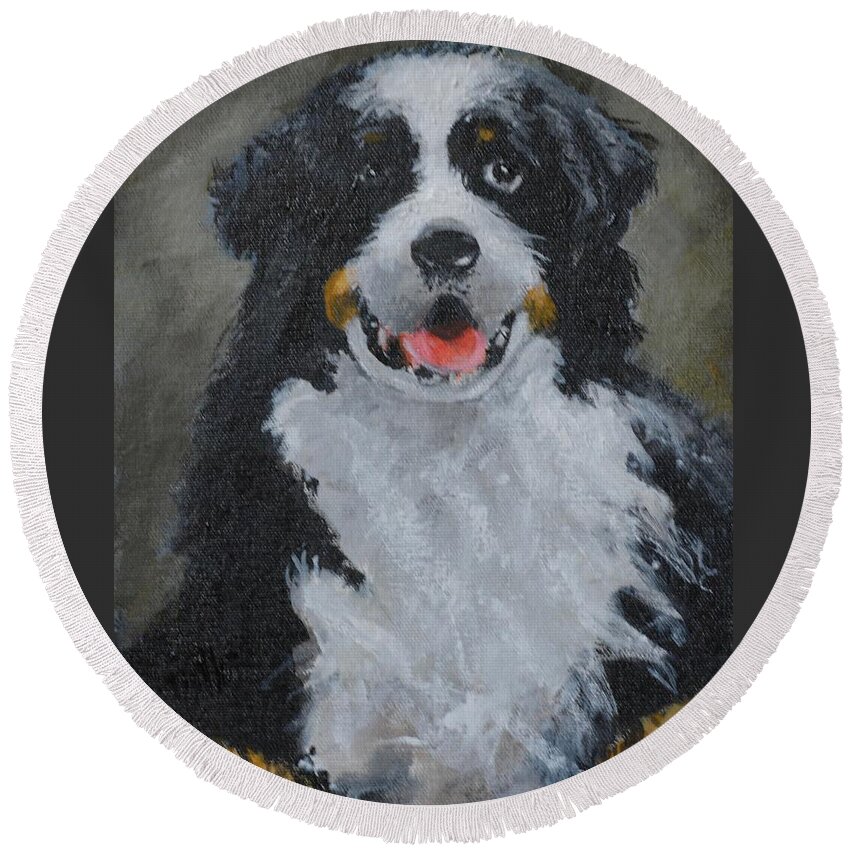 Walt Maes Round Beach Towel featuring the painting pal by Walt Maes