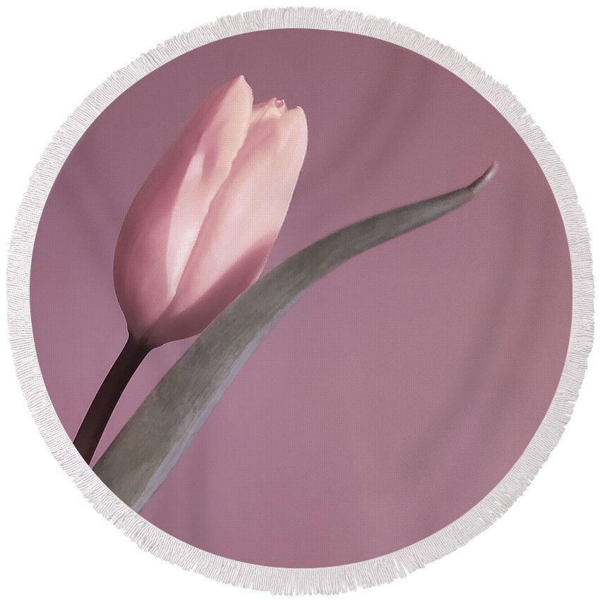 Art Round Beach Towel featuring the photograph Pale Pink Tulip by Joan Han