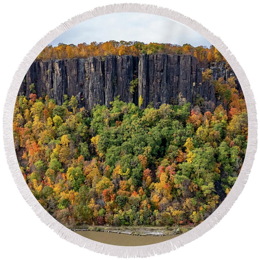 Autumn Round Beach Towel featuring the photograph Palisade Cliffs in Autumn 3 by Kevin Suttlehan