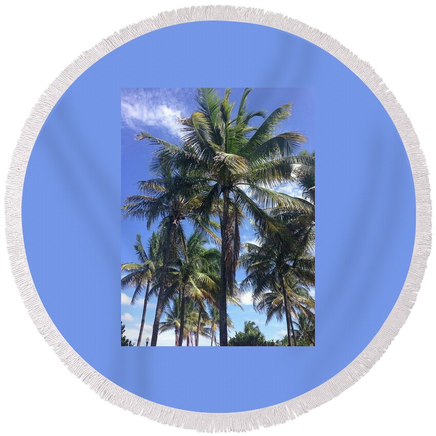 Palm Trees Round Beach Towel featuring the photograph Palm Tree Scene by Bettina X