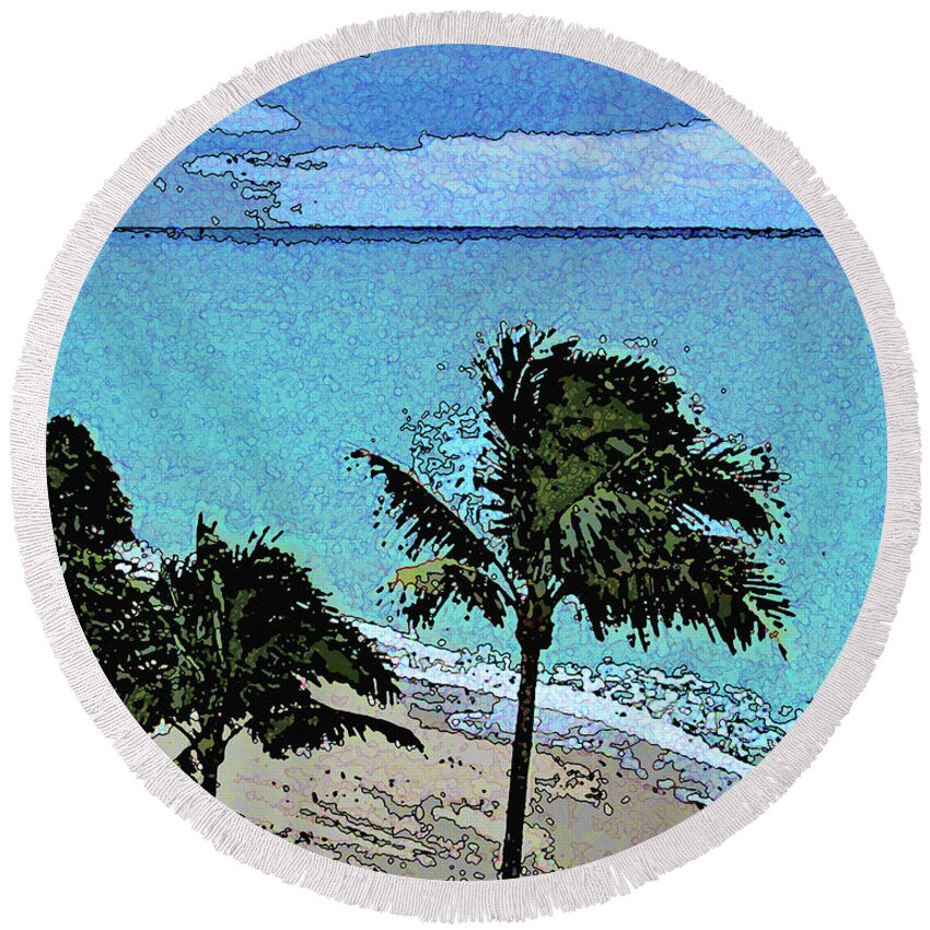 Palm Round Beach Towel featuring the photograph Palm Tree Seascape 323 by Corinne Carroll