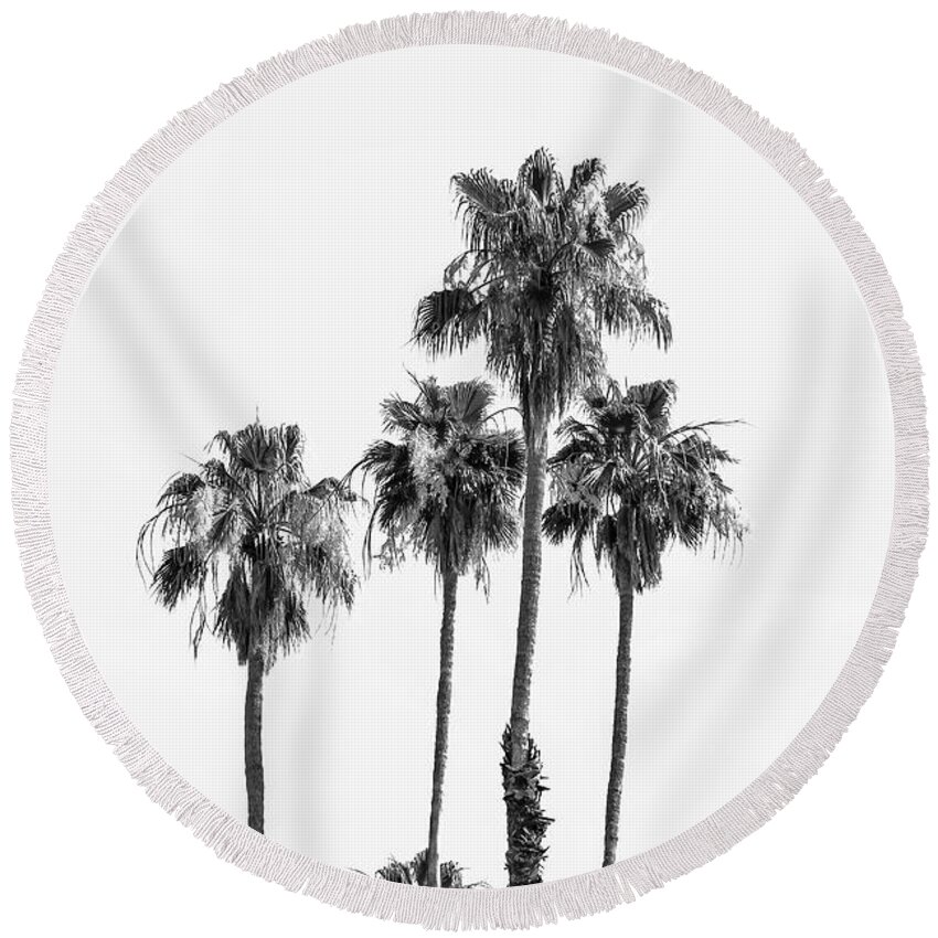 California Round Beach Towel featuring the photograph Palm Trees at the beach - monochrome by Melanie Viola