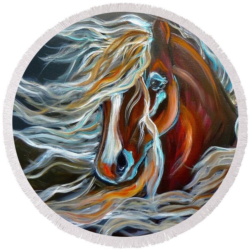Horse Lover. Texas Rodeo Round Beach Towel featuring the painting Palomino by Jenny Lee