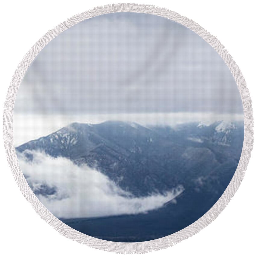 Taos Round Beach Towel featuring the photograph Pano of Taos Mountain with Clouds by Elijah Rael