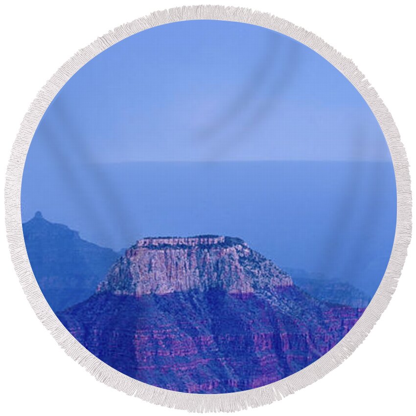 Dave Welling Round Beach Towel featuring the photograph Panorama Lightning Strike North Rim Grand Canyon Np Ar by Dave Welling