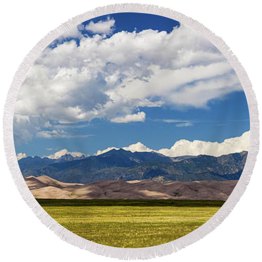 Colorado Round Beach Towel featuring the photograph Panorama of Great Sand Dunes NP by Steven Heap