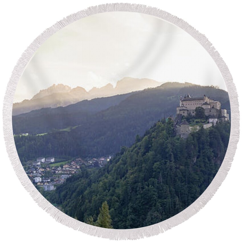 European Round Beach Towel featuring the photograph Panorama of Hohenwerfen Castle by Vaclav Sonnek