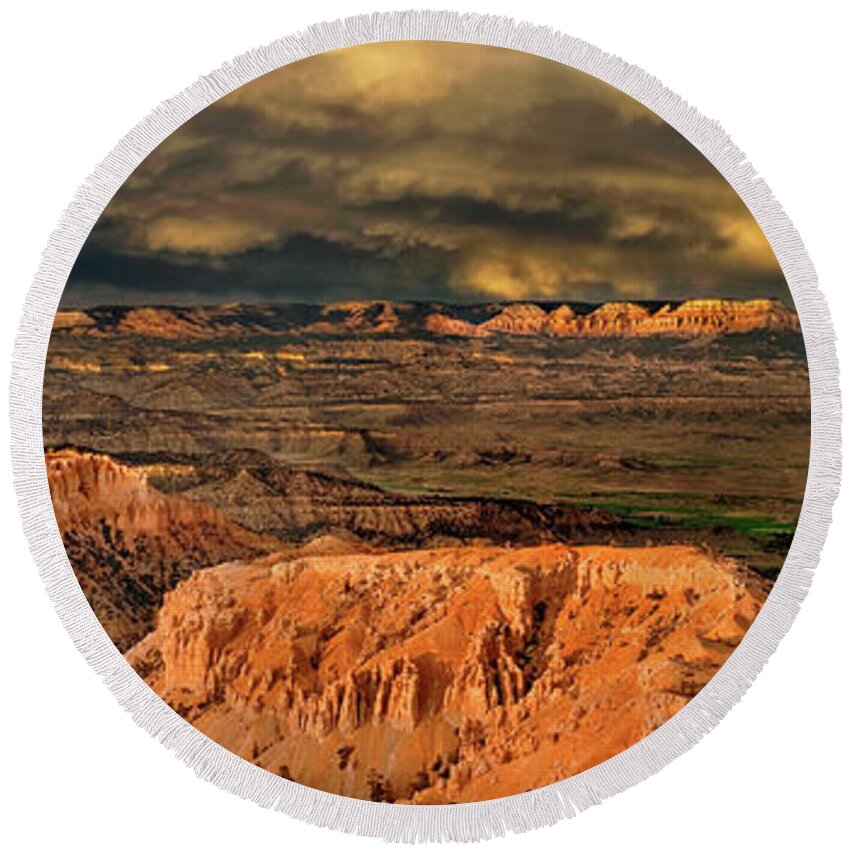 Dave Welling Round Beach Towel featuring the photograph Panorama Thunderstorm Bryce Canyon National Park Utah by Dave Welling
