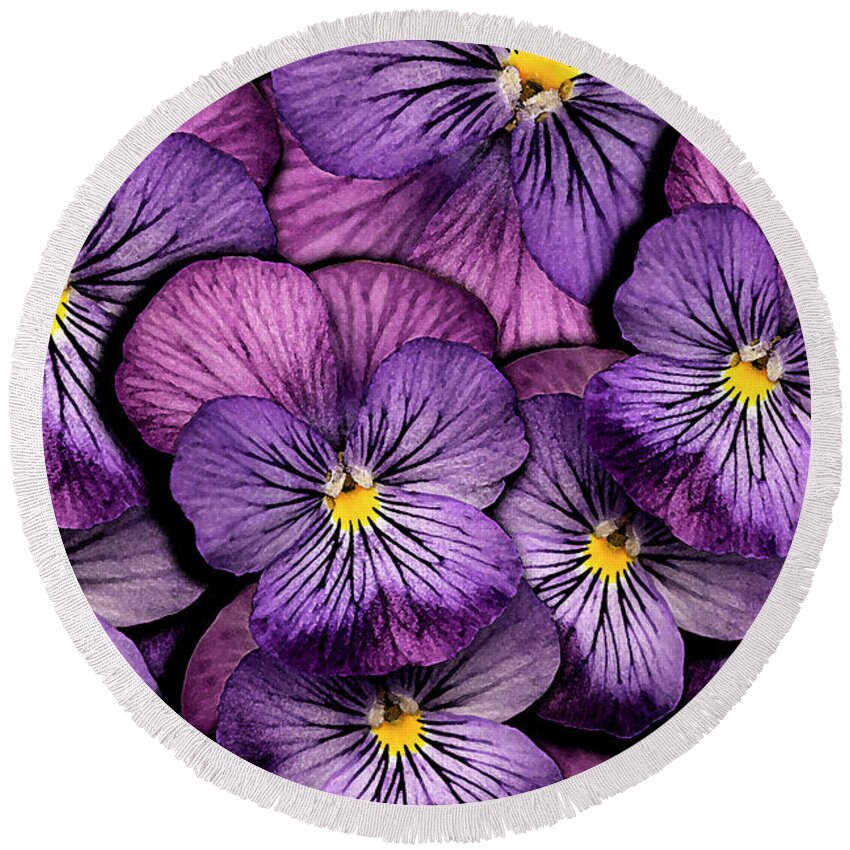 Pansy Round Beach Towel featuring the photograph Pansy Proximity by Vanessa Thomas