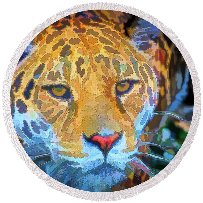 Nature Round Beach Towel featuring the photograph Panthera Pardus by Rick Deacon