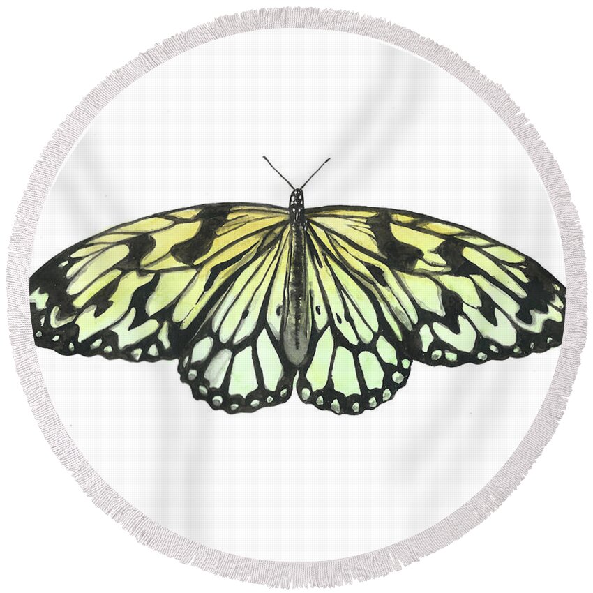 Butterfly Round Beach Towel featuring the painting Paper Kite Butterfly by Pamela Schwartz