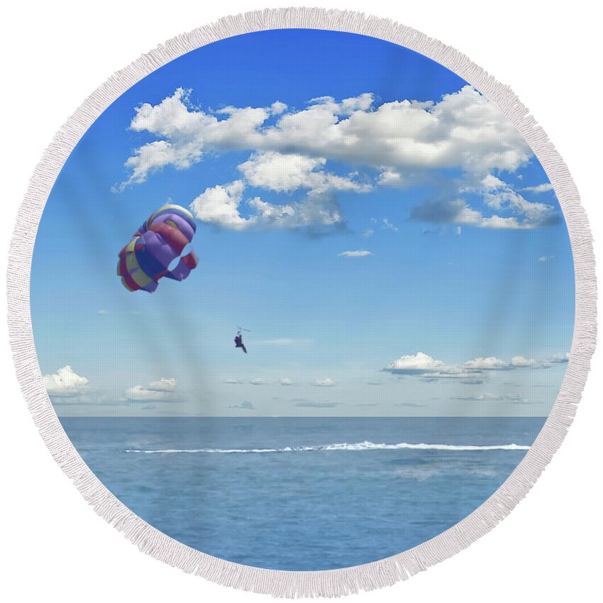 Digital Art Round Beach Towel featuring the photograph Paragliding Benidorm Spain cloudy day by Pics By Tony