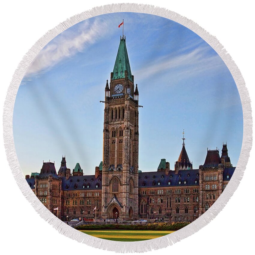 Parliament Building Round Beach Towel featuring the photograph Parliament building Ottawa by Tatiana Travelways