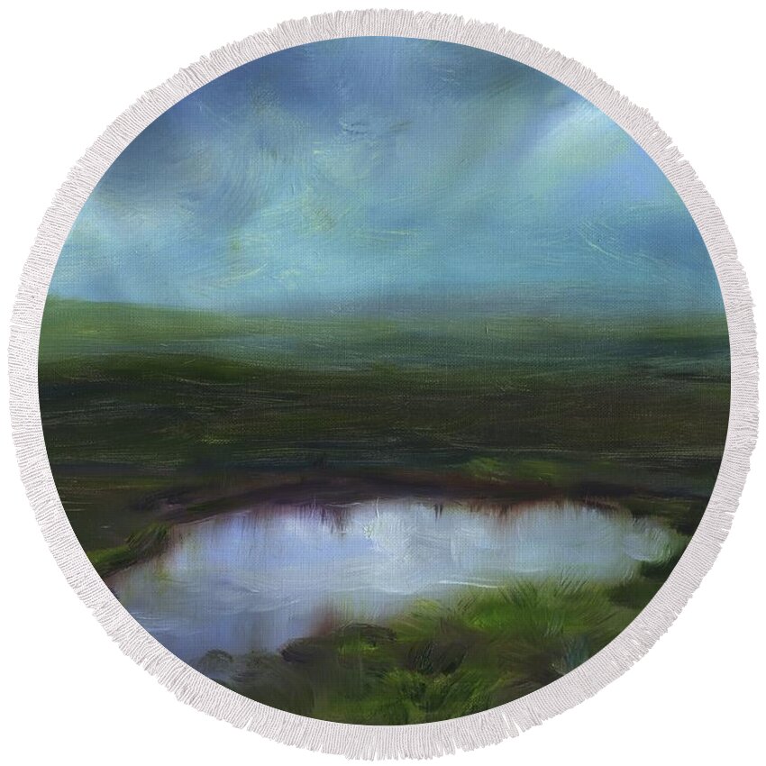 Land Scape Round Beach Towel featuring the painting Passing Storms by Susan Hensel