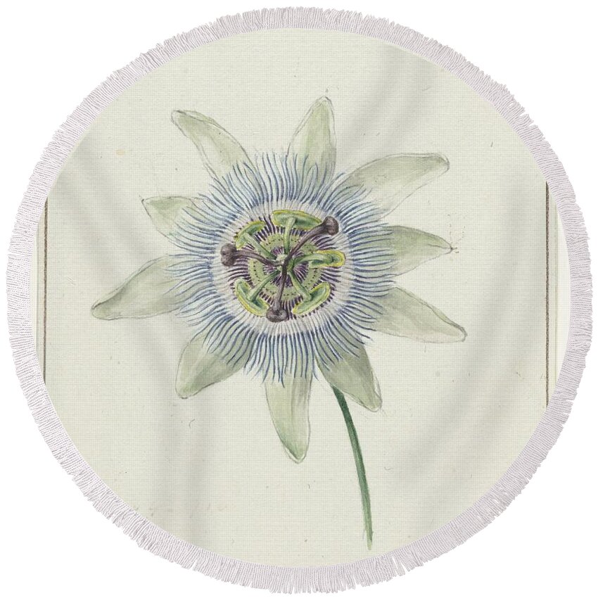 Vintage Round Beach Towel featuring the painting Passion Flower, Jean Bernard, c. 1825 by MotionAge Designs