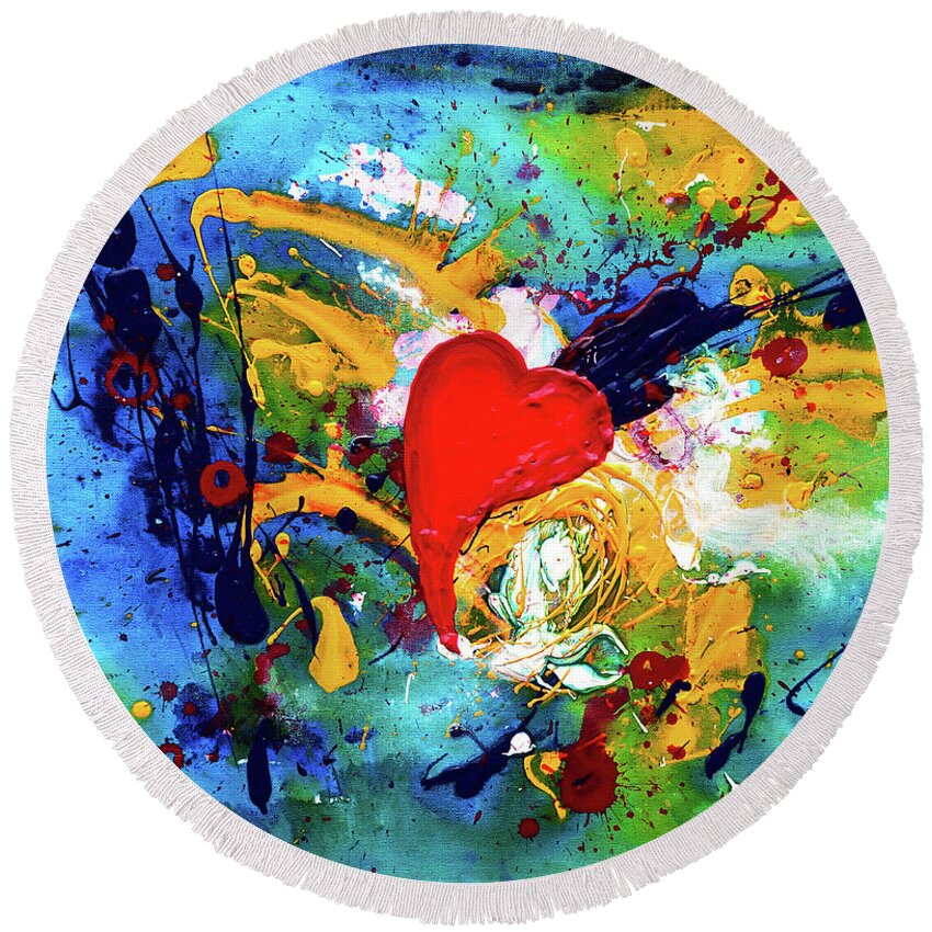 Abstract Round Beach Towel featuring the painting Passion by Maria Meester