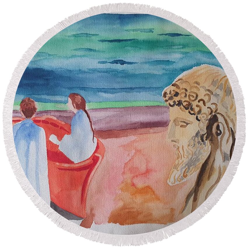 Masterpiece Paintings Round Beach Towel featuring the painting Past and Future by Enrico Garff