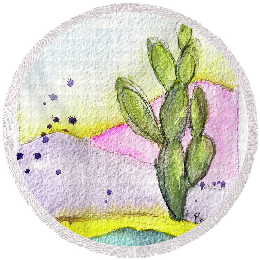 Pastel Round Beach Towel featuring the painting Pastel Cactus by Roxy Rich