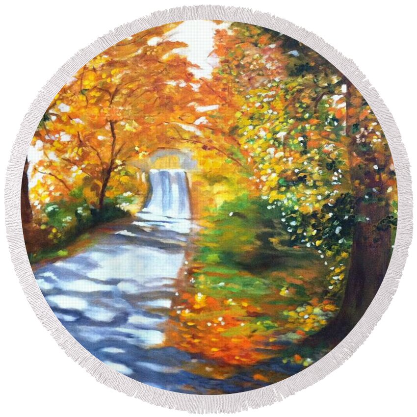 Fall Color Round Beach Towel featuring the painting Path to Joy by Juliette Becker