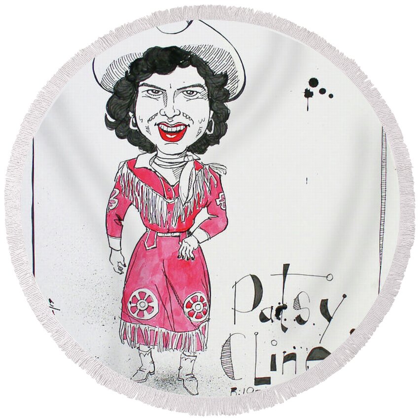  Round Beach Towel featuring the drawing Patsy Cline by Phil Mckenney