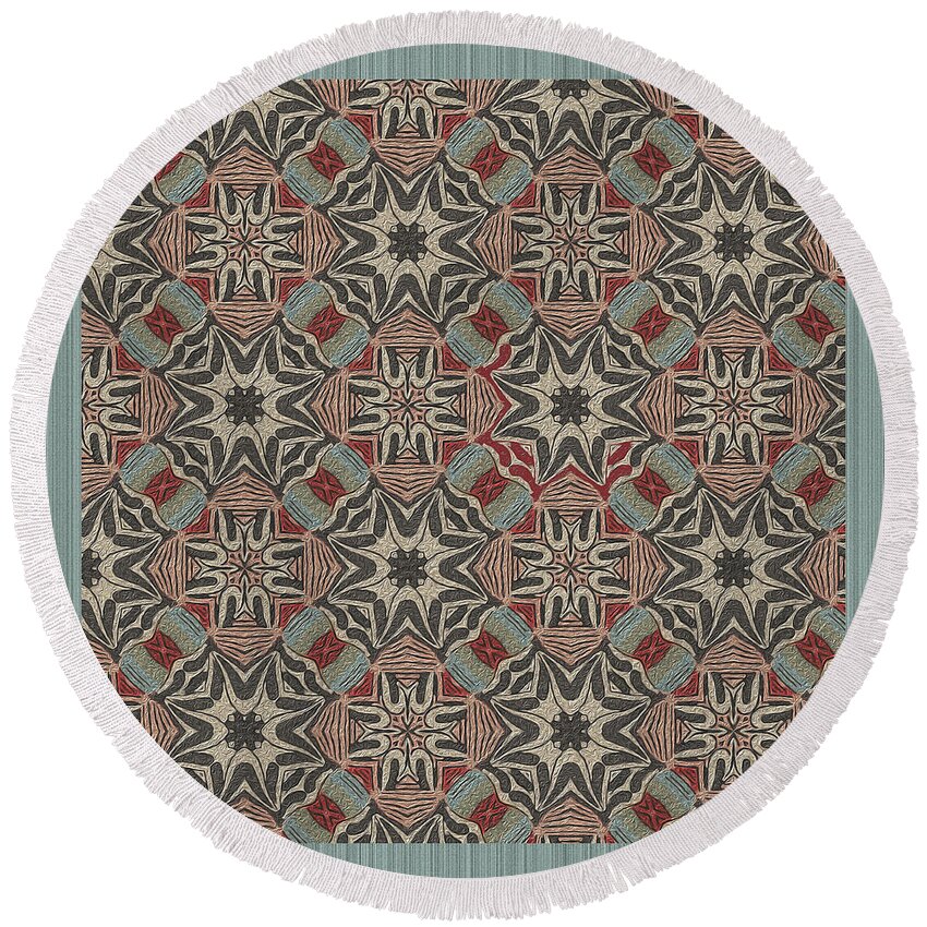 Kaleidoscope Round Beach Towel featuring the digital art Pattern inspired by Arts and Crafts movement by Bentley Davis
