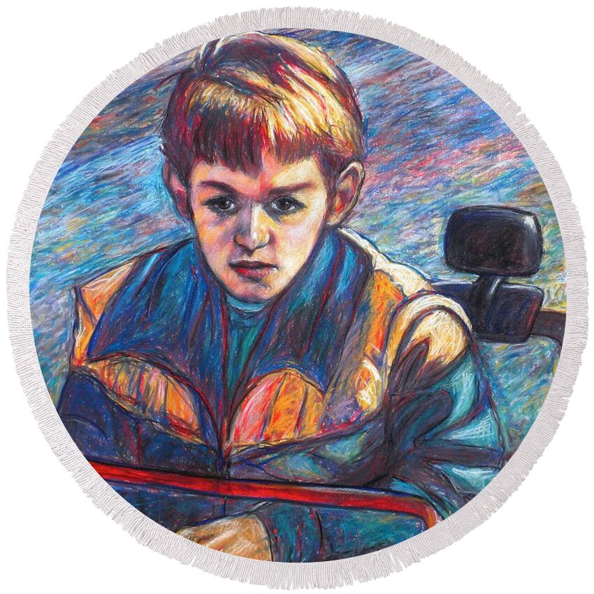 Impressionism Round Beach Towel featuring the painting Paul in Alans Jeep by Kendall Kessler