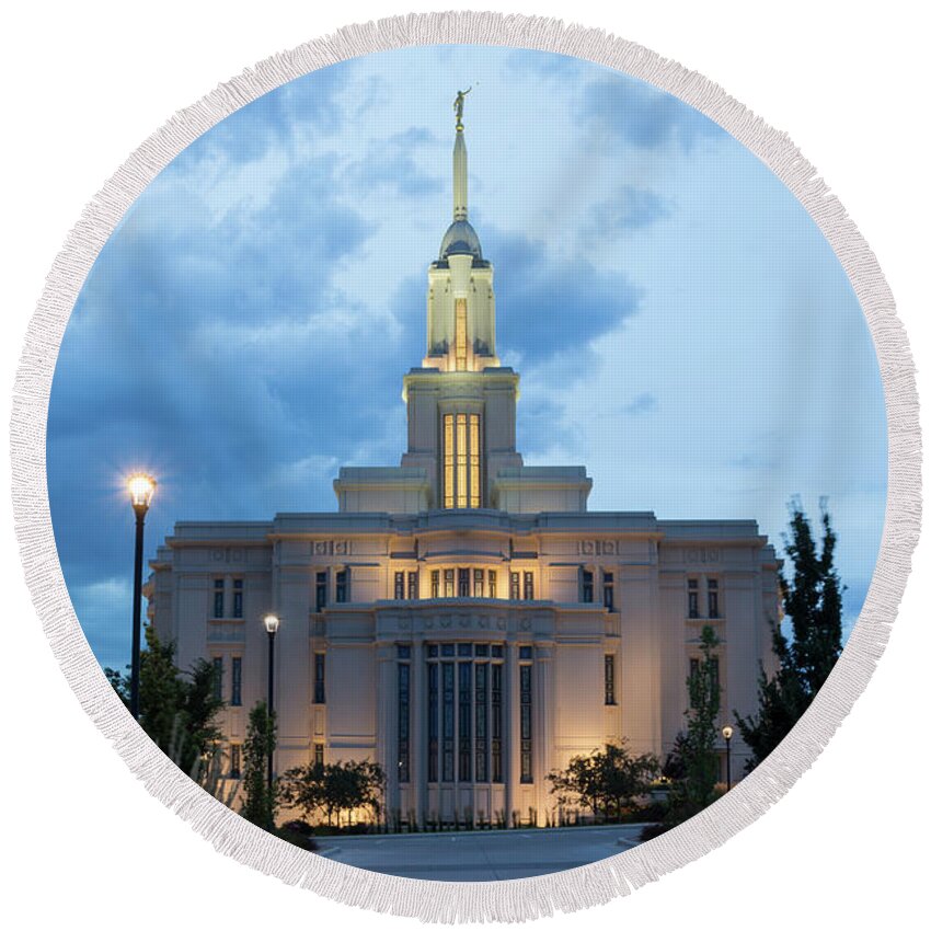 Architecture Round Beach Towel featuring the photograph Payson Utah Temple by K Bradley Washburn